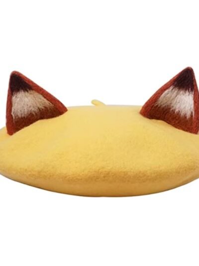 yellow colorful beret with ears on the white background