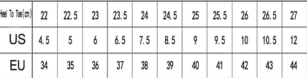 colorful high boots size chart