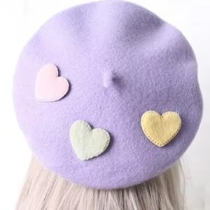 colorful pastel beret on blonde hair, white background