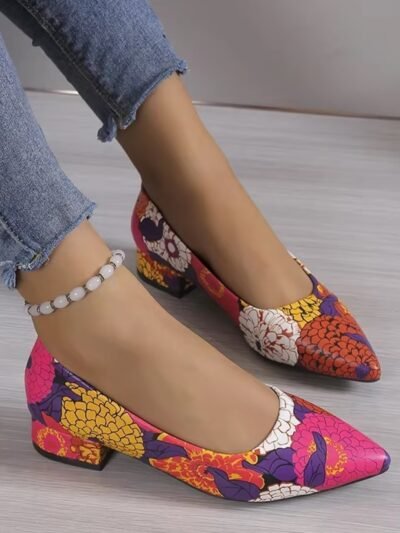 woman wearing pink colorful pattern flats
