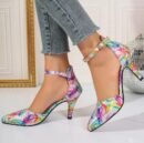 woman wearing colorful pattern heels