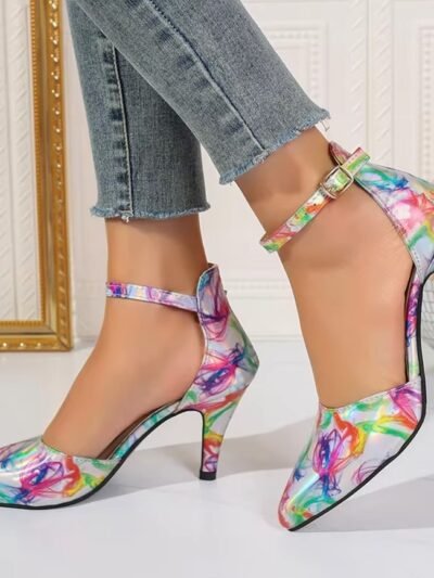 woman wearing colorful pattern heels
