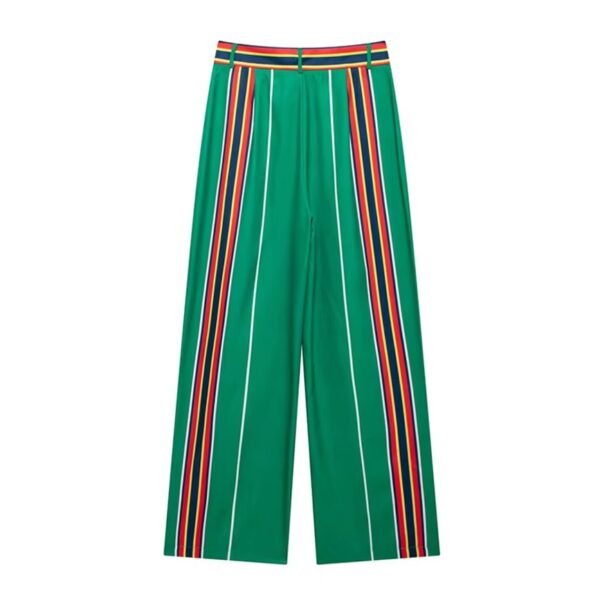 back view of green colorful striped pants on the white background