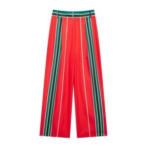 back view of red colorful striped pants on the white background