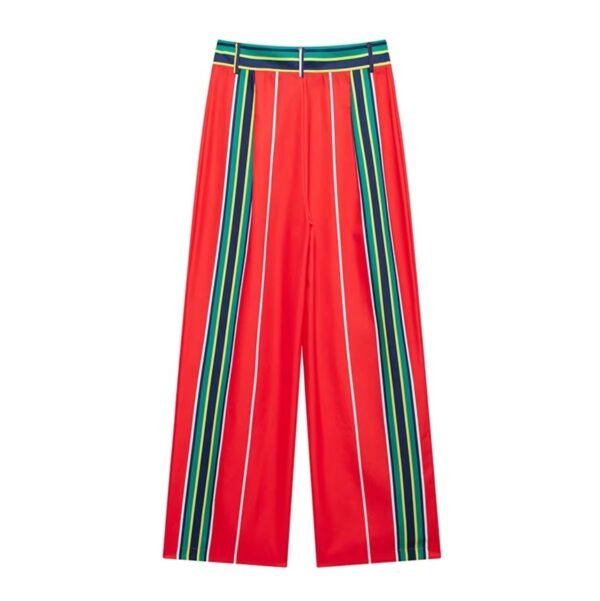 back view of red colorful striped pants on the white background