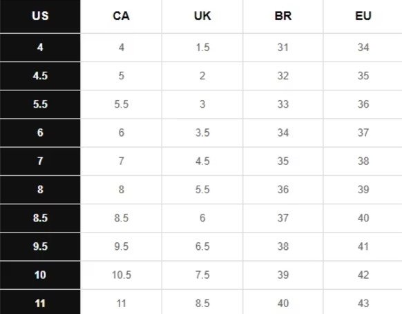 colorful summer sandals size chart