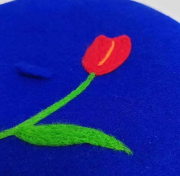 the floral decoration of colorful tulip beret