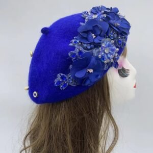 blue fancy colorful beret on a mannequin