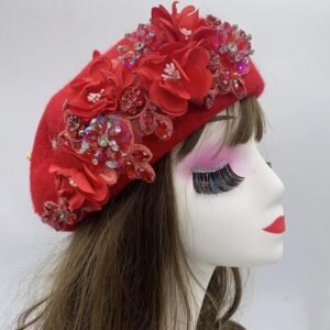 red fancy colorful beret on a mannequin