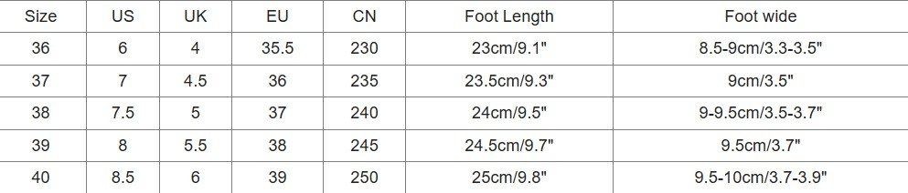 floral wedges size chart