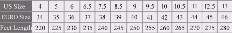 yellow boots size chart