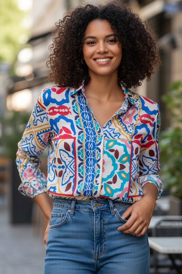 colorful boho blouse on black woman