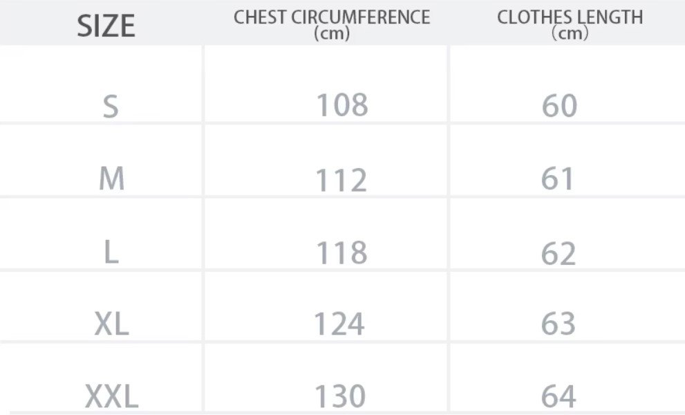 size chart of Hawaiian colorful blouse 