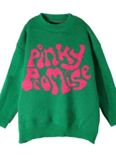 green pinky promise colorful sweater on the white backgorund