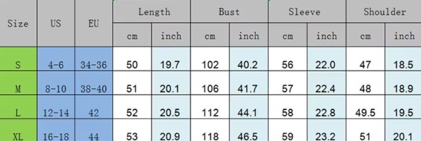 size chart of Valentine's Cardigan