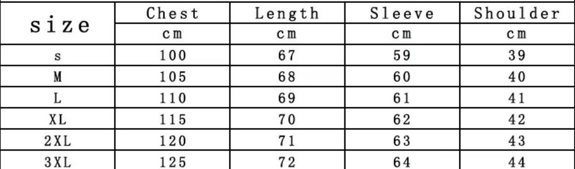 artistic colorful blouse's size chart