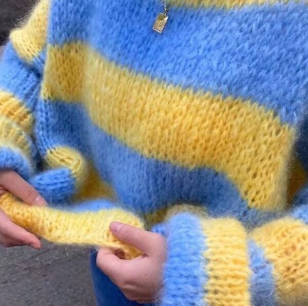 material of blue and yellow colorful sweater