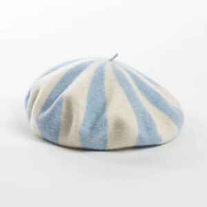 blue colorful striped beret on the white background