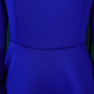 waistline of blue long-sleeved colorful dress