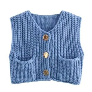 blue sleeveless cardigan on the white background