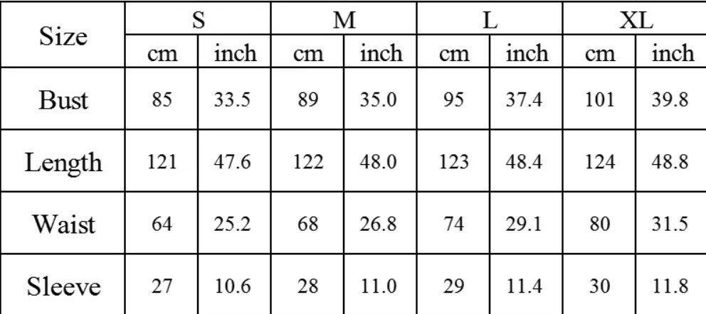 colorful Bohemian dress size chart