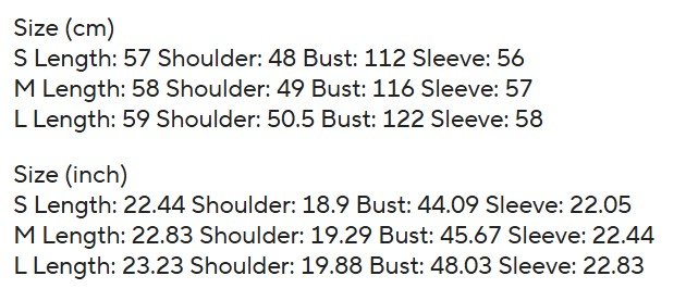 size chart of colorful Christmas cardigan