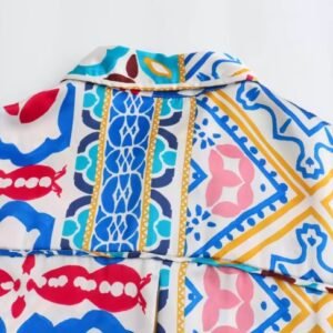 back view of the collar of colorful boho blouse