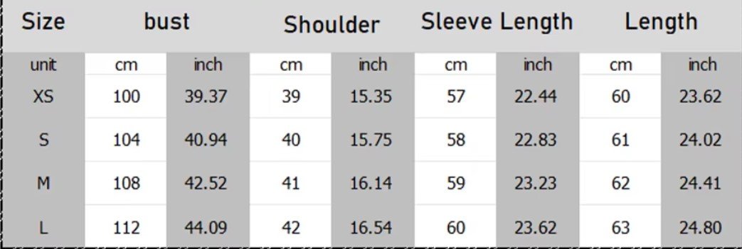 size chart of colorful boho blouse