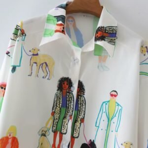 collar and upper part of colorful characters blouse on a hanger