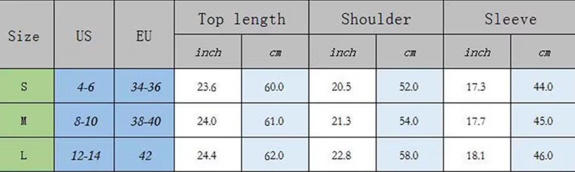 size chart of colorful cherry cardigan