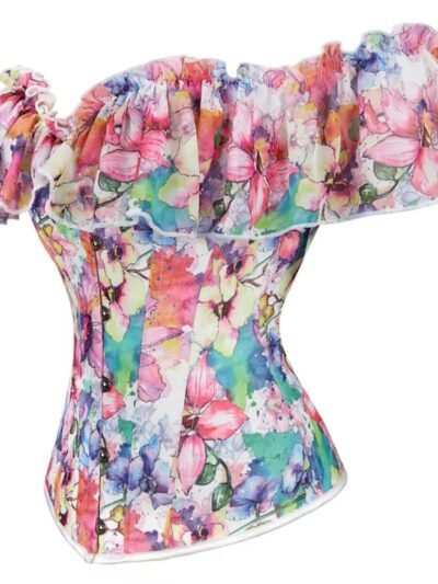 side view of colorful corset blouse on the white backgroung