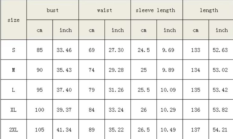 colorful dress for women size chart
