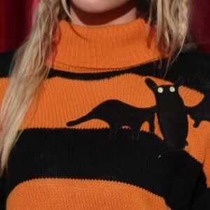 neck of colorful Halloween sweater