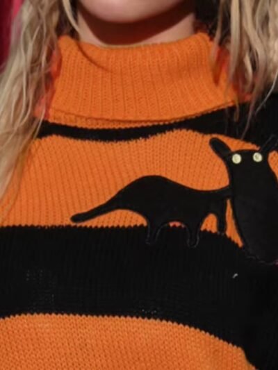 neck of colorful Halloween sweater