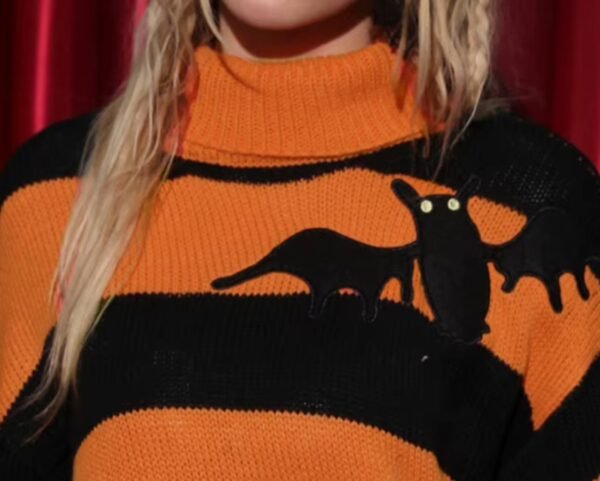 neck of colorful Halloween sweater