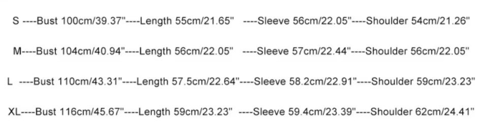 size chart of colorful Halloween sweater