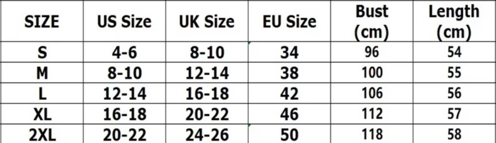 size chart of colorful off-shoulder blouse