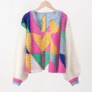 colorful patchwork cardigan on the white background