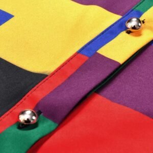 buttons and material of colorful plaid blouse