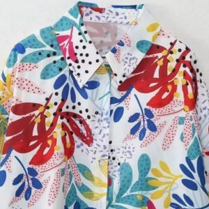 the upper part and the collar of colorful print blouse