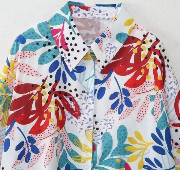 the upper part and the collar of colorful print blouse