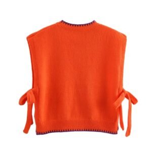 back view of orange colorful sleeveless sweater on the white background