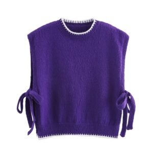 front view of purple colorful sleeveless sweater on the white background