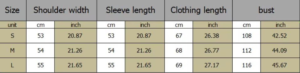 size chart of colorful strawberry sweater