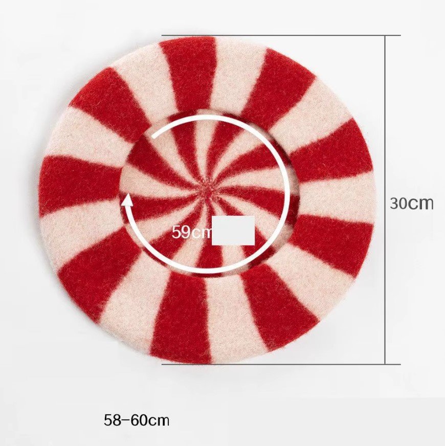 the dimensions and a size of colorful striped beret