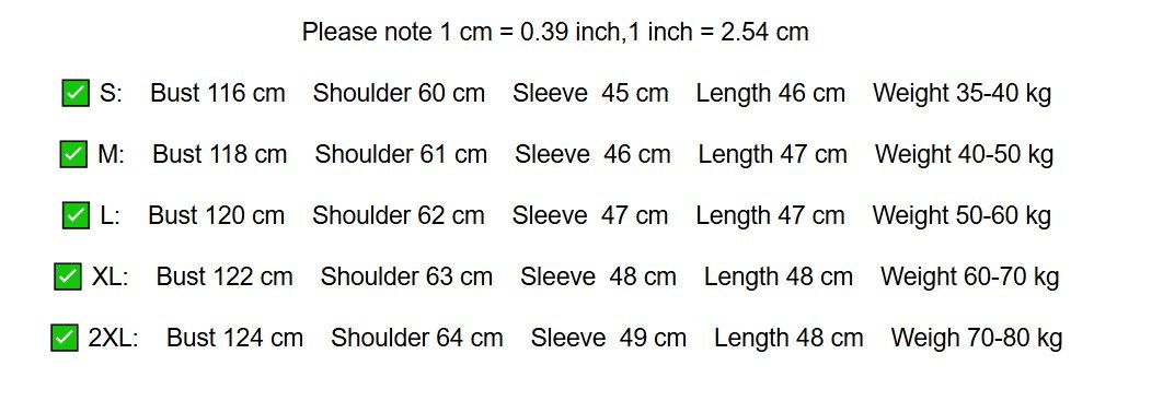 size chart of colorful striped sweater