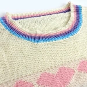 neck of colorful sweater with hearts