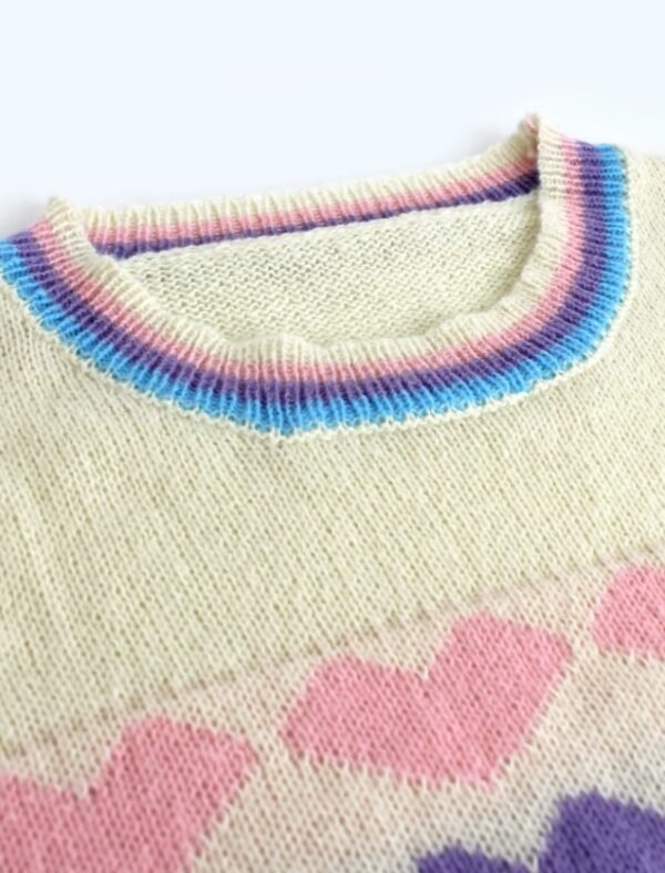 neck of colorful sweater with hearts