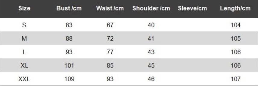 colorful swing dress size chart