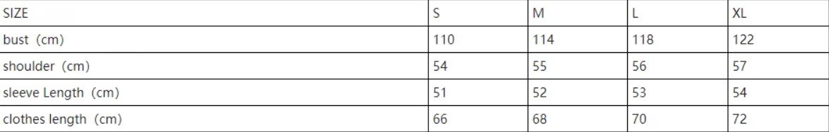 size chart of colorful turtleneck sweater